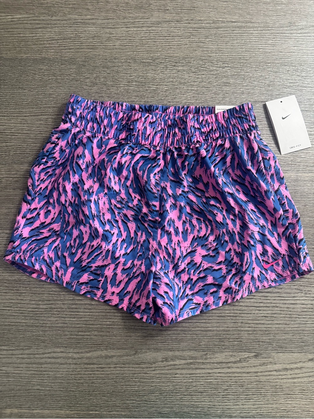 Nike One Kids Girls Woven High-Waisted Shorts Dri-fit Pink/blue Sz L Brief Lined